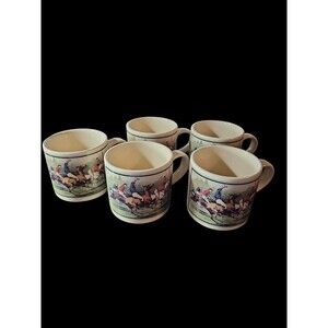 Vintage Ralph Lauren Polo Coffee Tea Mug Cup Polo Match Scene Horses Set Of 5
